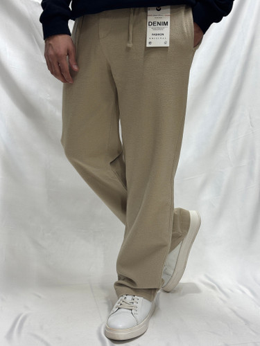 شلوار نیم بگ کنفی کمرکش پارچه با کیفیت کرمی