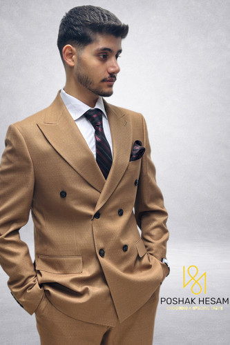 کت و شلوار مردانه دبل برست پارچه بانجو اسپورت یقه بلیزر شش دکمه